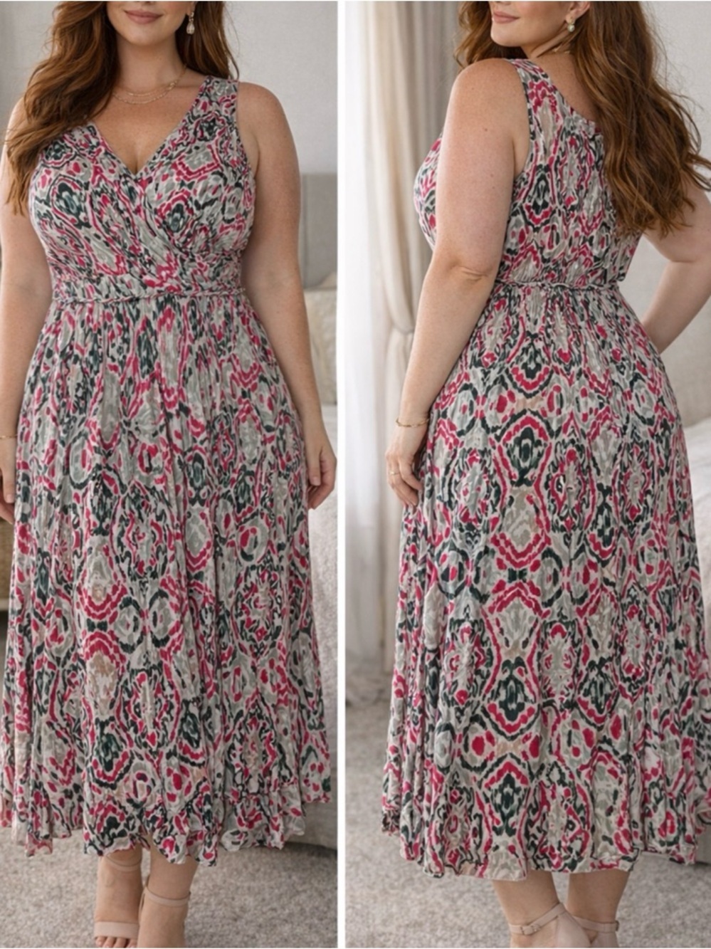 Calvin Klein Ikat Print Midi Dress Size 16 Flowy Wrap Style